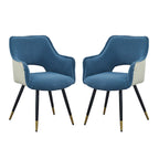 Fauteuil d'appoint moderne bleu, pieds en fer, lot de 2