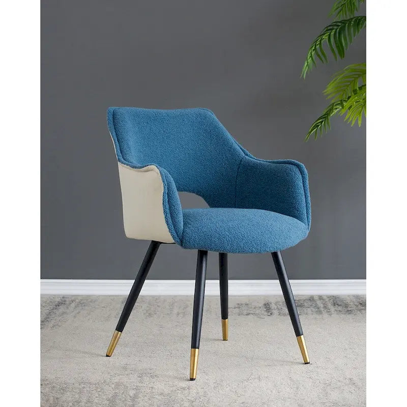 Fauteuil d'appoint moderne bleu, pieds en fer, lot de 2