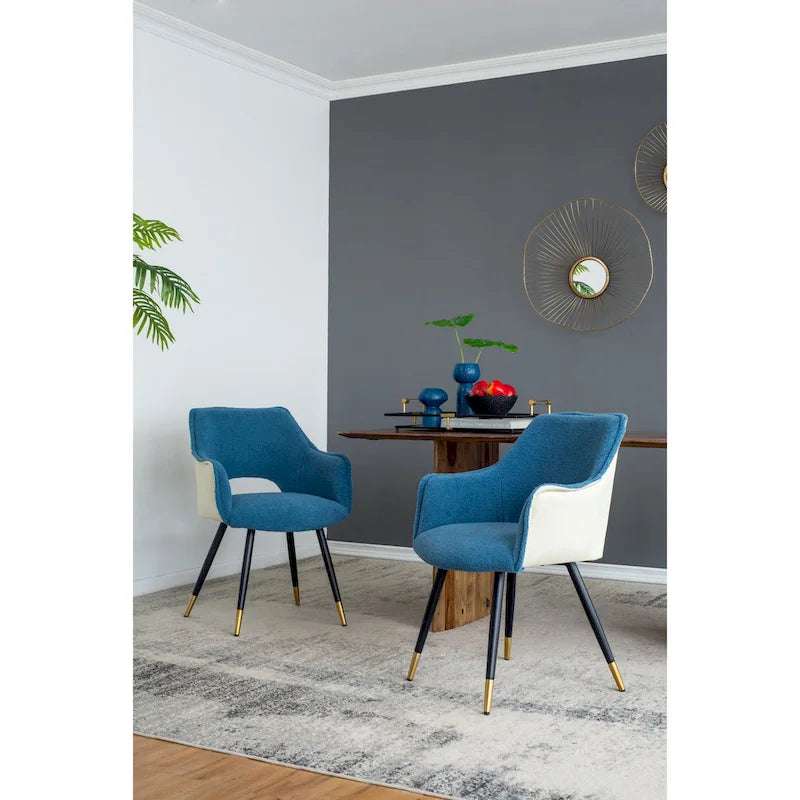 Fauteuil d'appoint moderne bleu, pieds en fer, lot de 2