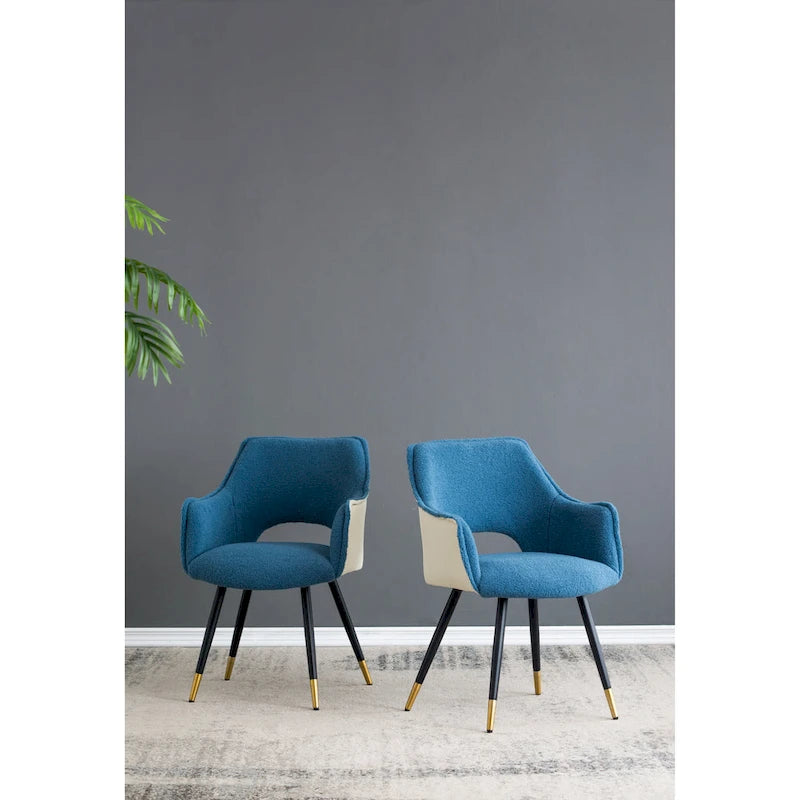 Fauteuil d'appoint moderne bleu, pieds en fer, lot de 2