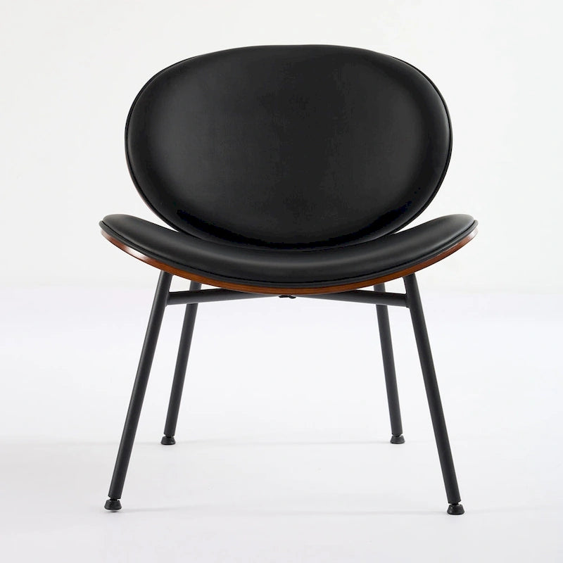 Fauteuil d'appoint en cuir PU noir, finition noyer, une place