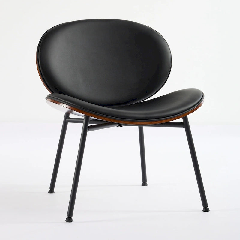 Fauteuil d'appoint en cuir PU noir, finition noyer, une place