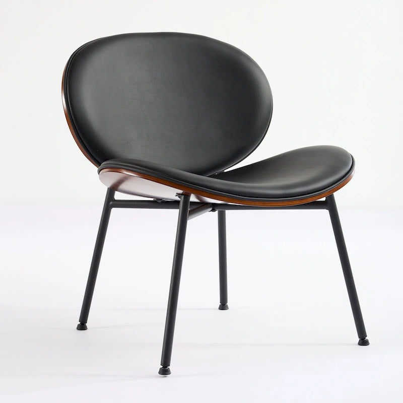 Fauteuil d'appoint en cuir PU noir, finition noyer, une place