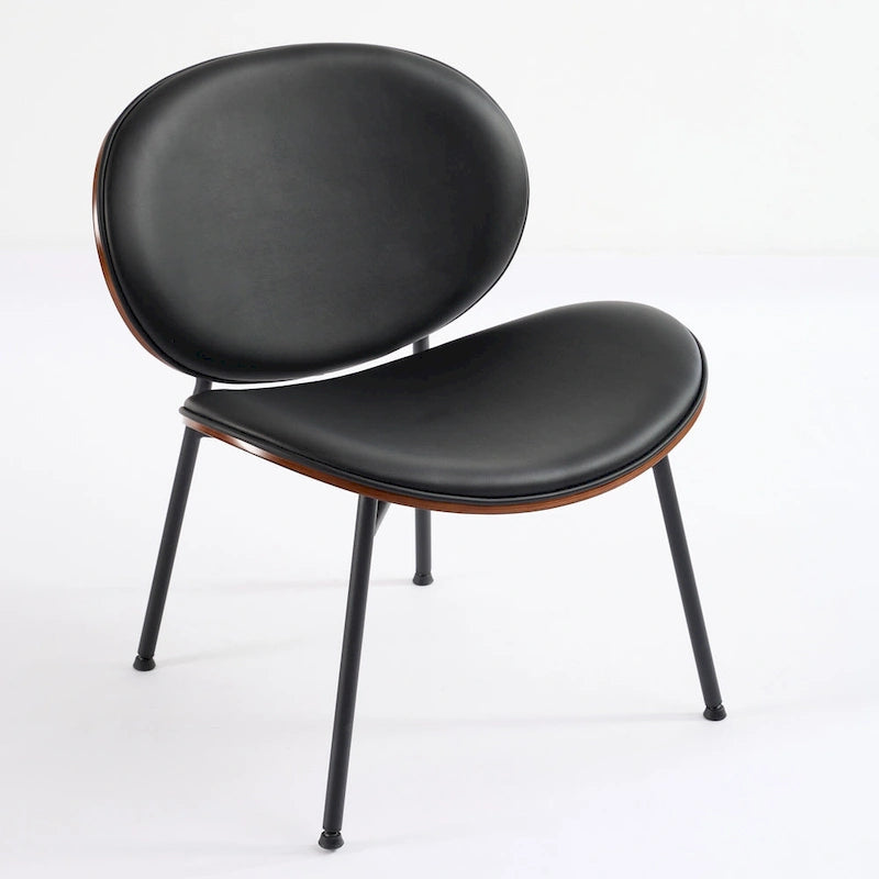 Fauteuil d'appoint en cuir PU noir, finition noyer, une place
