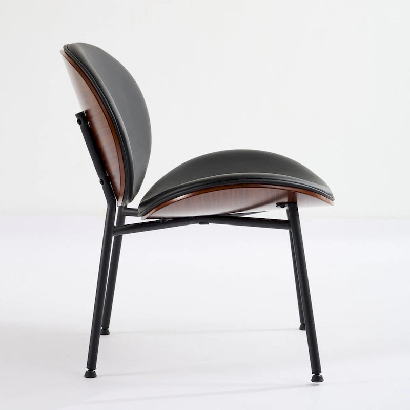 Fauteuil d'appoint en cuir PU noir, finition noyer, une place