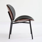 Fauteuil d'appoint en cuir PU noir, finition noyer, une place