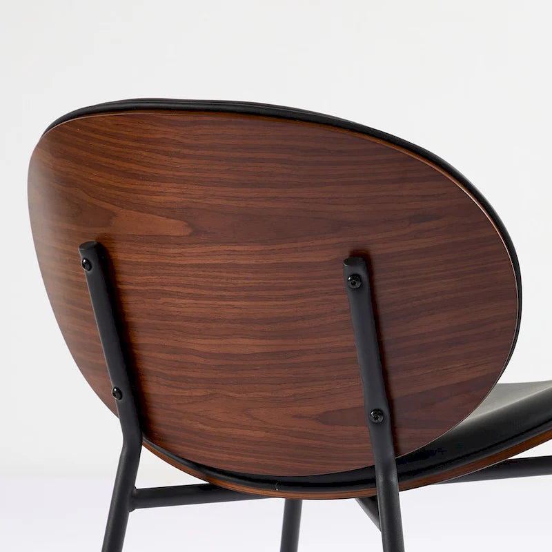 Fauteuil d'appoint en cuir PU noir, finition noyer, une place