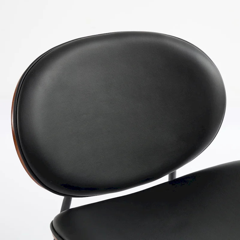 Fauteuil d'appoint en cuir PU noir, finition noyer, une place