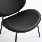 Fauteuil d'appoint en cuir PU noir, finition noyer, une place