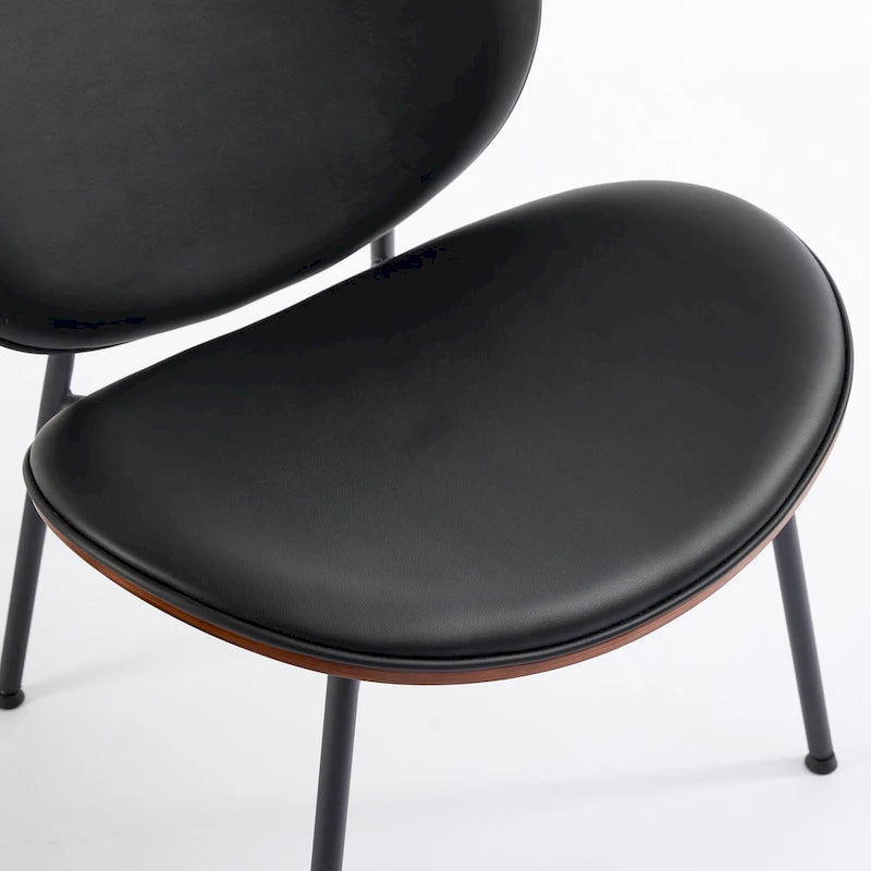 Fauteuil d'appoint en cuir PU noir, finition noyer, une place