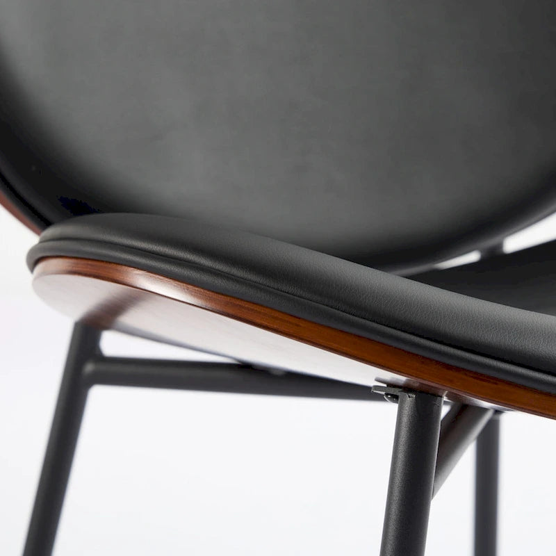 Fauteuil d'appoint en cuir PU noir, finition noyer, une place