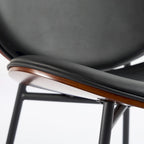 Fauteuil d'appoint en cuir PU noir, finition noyer, une place