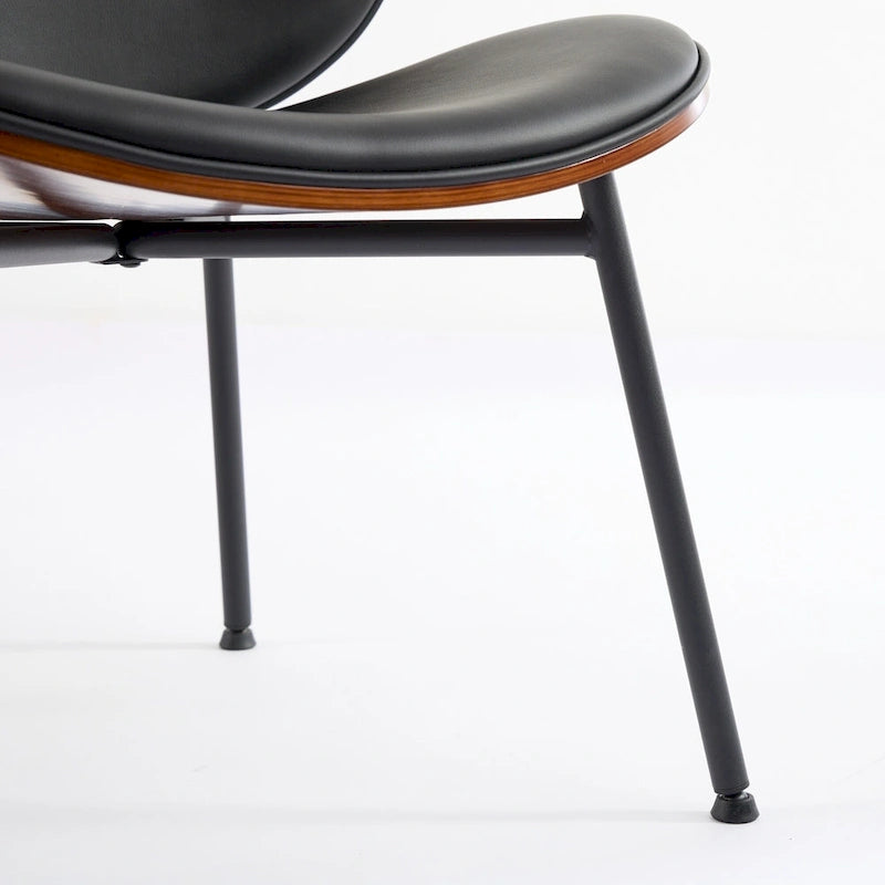 Fauteuil d'appoint en cuir PU noir, finition noyer, une place