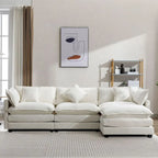 Canapé d'angle en chenille bleu / gris / noir / beige avec pouf et 5 coussins – 2 places et plus