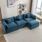 Canapé d'angle en chenille bleu / gris / noir / beige avec pouf et 5 coussins – 2 places et plus