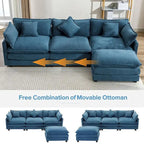 Canapé d'angle en chenille bleu / gris / noir / beige avec pouf et 5 coussins – 2 places et plus