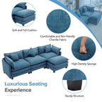 Canapé d'angle en chenille bleu / gris / noir / beige avec pouf et 5 coussins – 2 places et plus