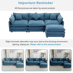 Canapé d'angle en chenille bleu / gris / noir / beige avec pouf et 5 coussins – 2 places et plus