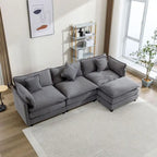 Canapé d'angle en chenille bleu / gris / noir / beige avec pouf et 5 coussins – 2 places et plus