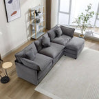 Canapé d'angle en chenille bleu / gris / noir / beige avec pouf et 5 coussins – 2 places et plus