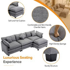Canapé d'angle en chenille bleu / gris / noir / beige avec pouf et 5 coussins – 2 places et plus