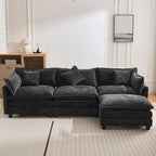 Canapé d'angle en chenille bleu / gris / noir / beige avec pouf et 5 coussins – 2 places et plus
