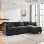 Canapé d'angle en chenille bleu / gris / noir / beige avec pouf et 5 coussins – 2 places et plus