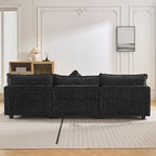 Canapé d'angle en chenille bleu / gris / noir / beige avec pouf et 5 coussins – 2 places et plus