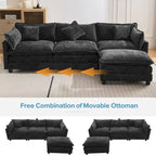 Canapé d'angle en chenille bleu / gris / noir / beige avec pouf et 5 coussins – 2 places et plus
