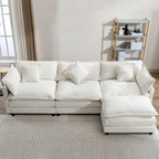 Canapé d'angle en chenille bleu / gris / noir / beige avec pouf et 5 coussins – 2 places et plus