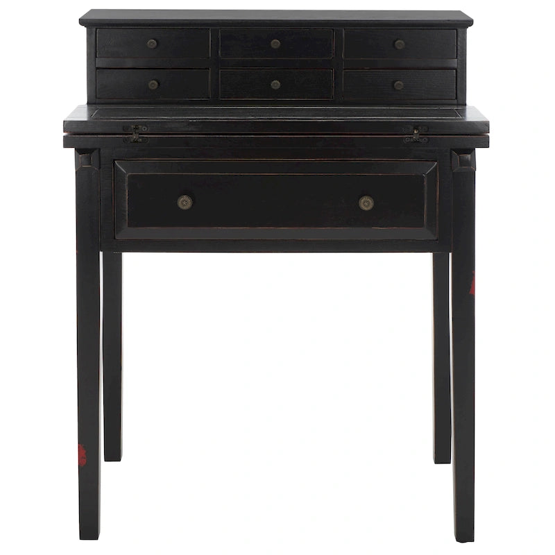 Bureau pliant 7 tiroirs noir / cerise / blanc – 1 personne