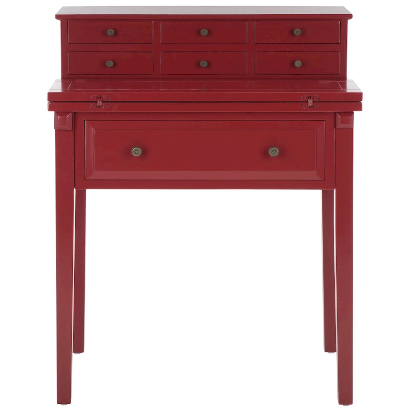 Bureau pliant 7 tiroirs noir / cerise / blanc – 1 personne