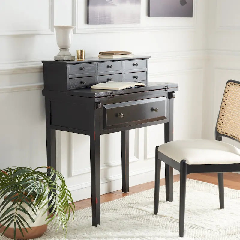 Bureau pliant 7 tiroirs noir / cerise / blanc – 1 personne