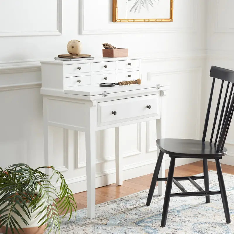 Bureau pliant 7 tiroirs noir / cerise / blanc – 1 personne