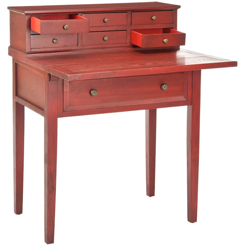 Bureau pliant 7 tiroirs noir / cerise / blanc – 1 personne