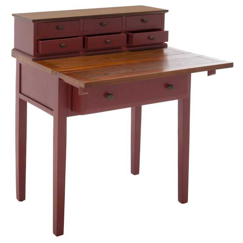 Bureau pliant 7 tiroirs noir / cerise / blanc – 1 personne