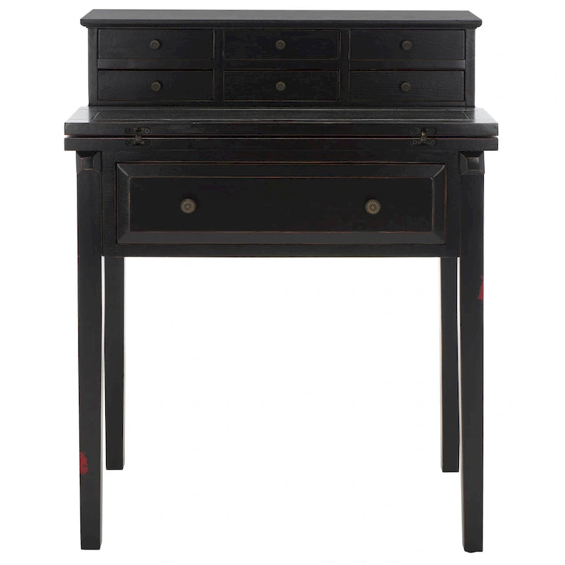 Bureau pliant 7 tiroirs noir / cerise / blanc – 1 personne
