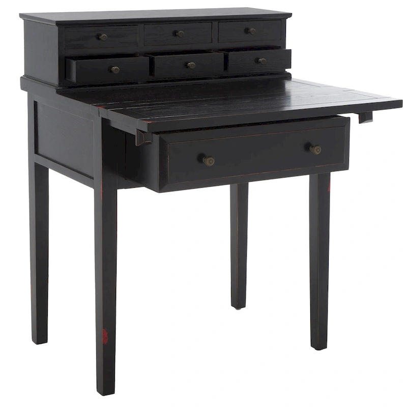 Bureau pliant 7 tiroirs noir / cerise / blanc – 1 personne