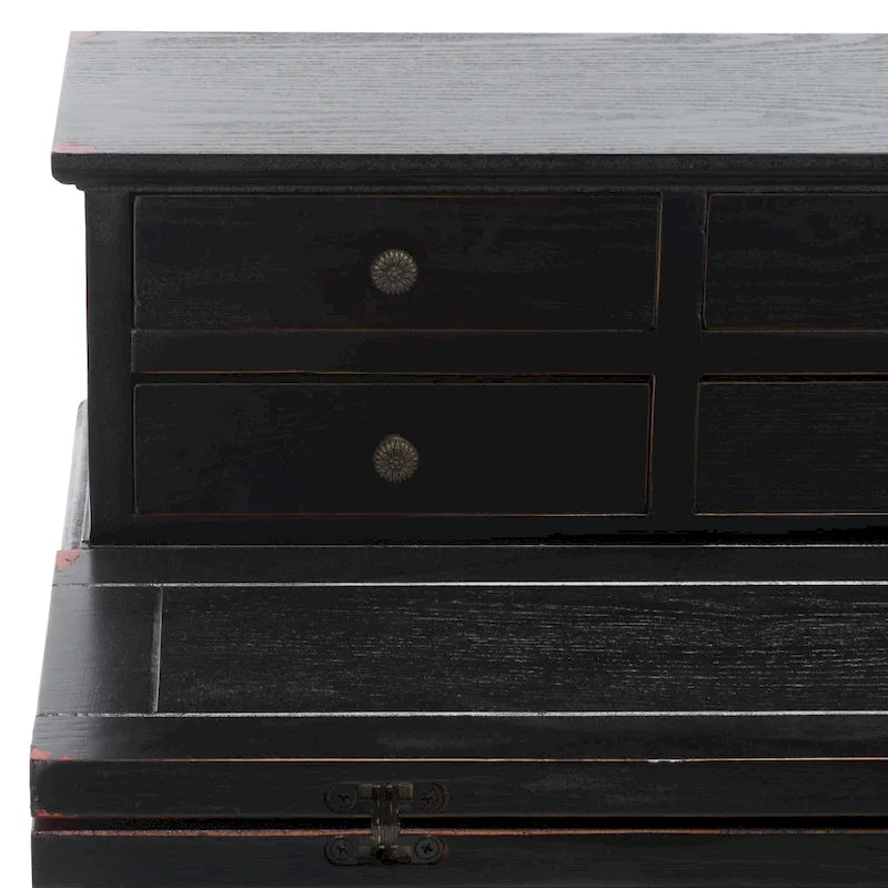 Bureau pliant 7 tiroirs noir / cerise / blanc – 1 personne