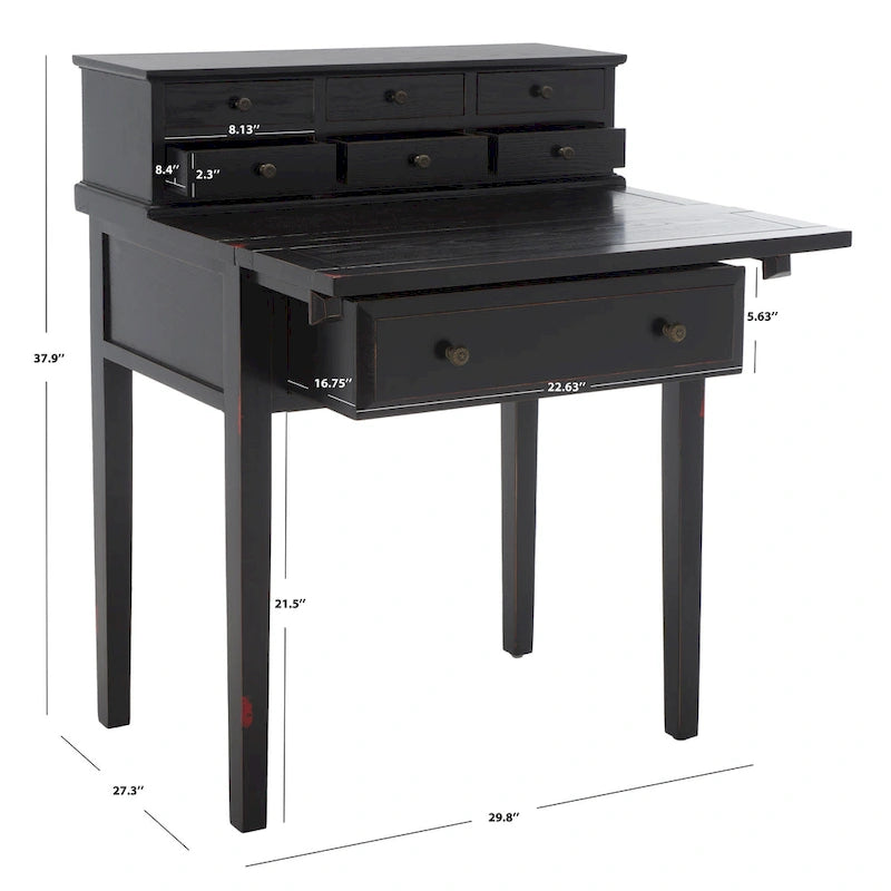 Bureau pliant 7 tiroirs noir / cerise / blanc – 1 personne