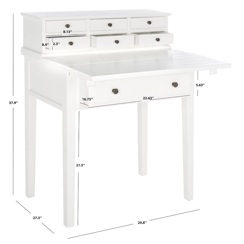 Bureau pliant 7 tiroirs noir / cerise / blanc – 1 personne