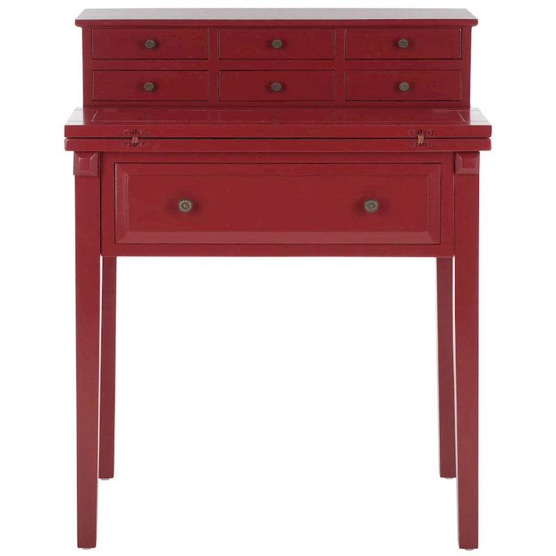 Bureau pliant 7 tiroirs noir / cerise / blanc – 1 personne