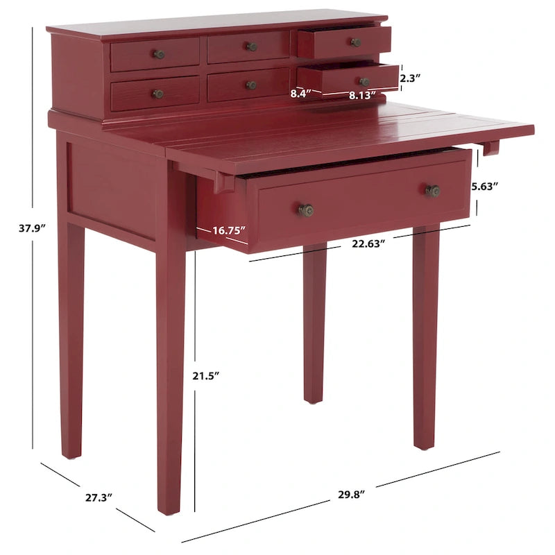 Bureau pliant 7 tiroirs noir / cerise / blanc – 1 personne