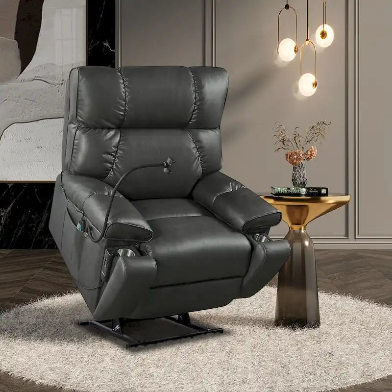 Fauteuil inclinable releveur électrique gris/marron avec massage et chauffage, une place