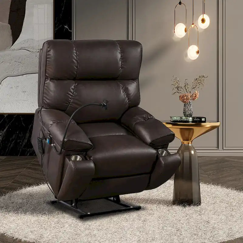 Fauteuil inclinable releveur électrique gris/marron avec massage et chauffage, une place