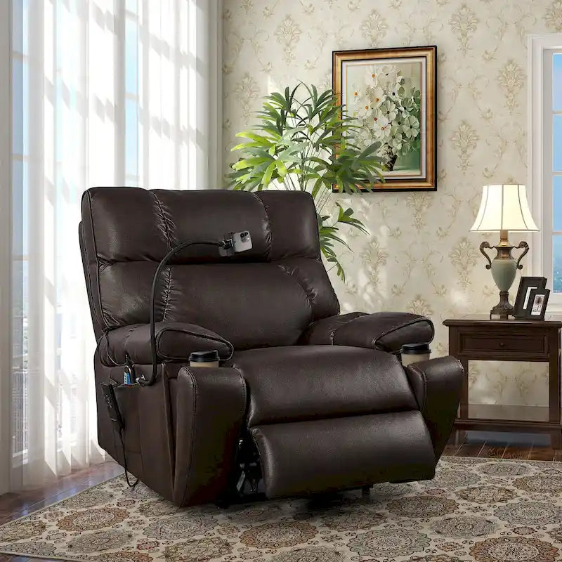 Fauteuil inclinable releveur électrique gris/marron avec massage et chauffage, une place