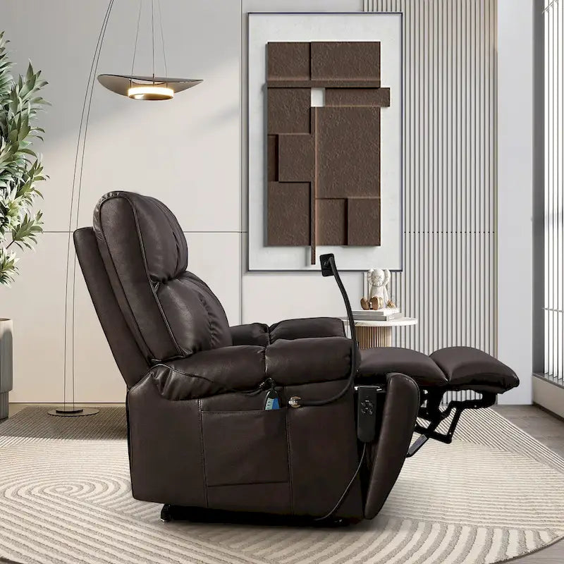 Fauteuil inclinable releveur électrique gris/marron avec massage et chauffage, une place