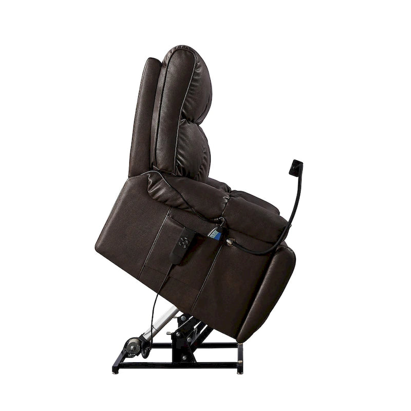 Fauteuil inclinable releveur électrique gris/marron avec massage et chauffage, une place