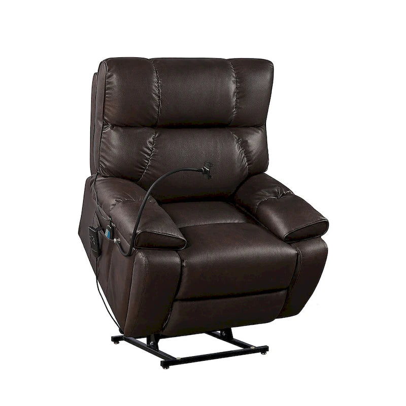 Fauteuil inclinable releveur électrique gris/marron avec massage et chauffage, une place