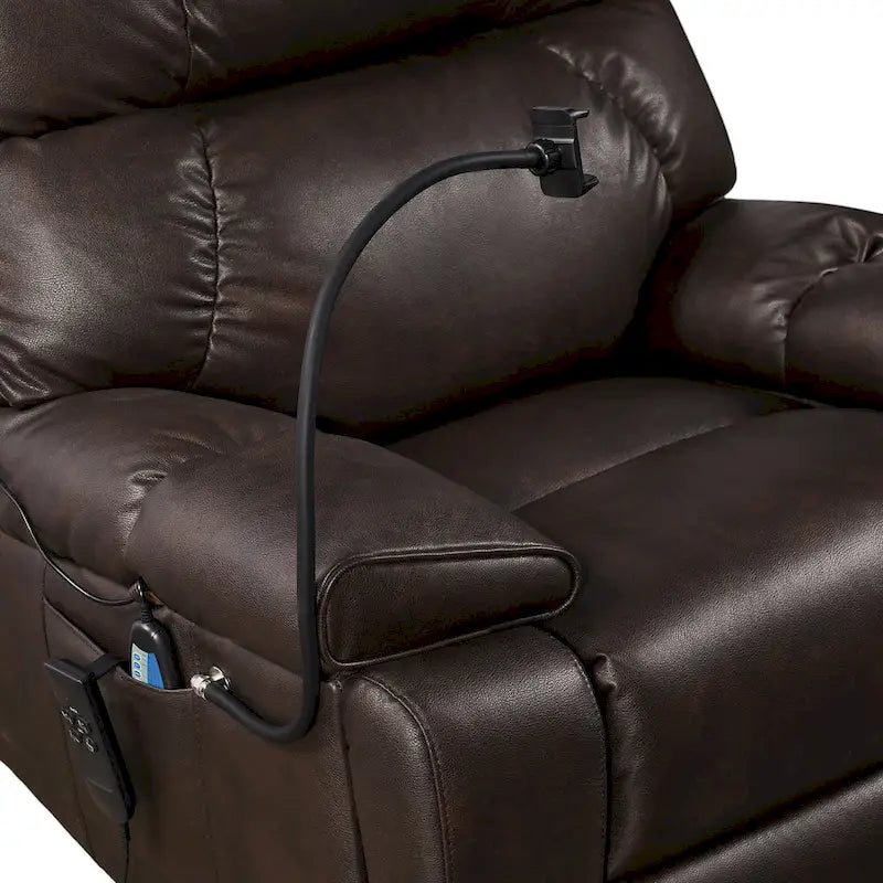 Fauteuil inclinable releveur électrique gris/marron avec massage et chauffage, une place